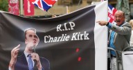 Glasgow demonstrators clash as anti-racism campaigners met with 'RIP Charlie Kirk' banner