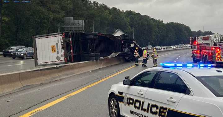 Tractor-trailer crash closes lanes on I