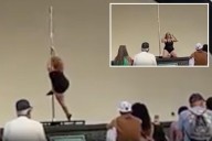 Buxom pole dancer tears up stage at state fair, leaving families blushing over racy routine