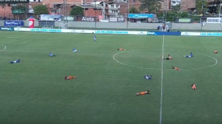 Jugadores de Envigado y Millonarios se tiraron al piso por un avistamiento de avispas: se vio en vivo