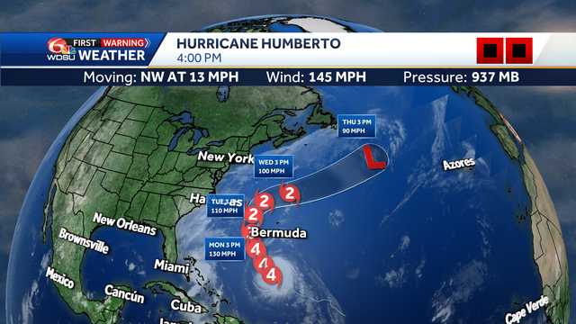 Humberto holds 155 mph winds--latest track and hazards