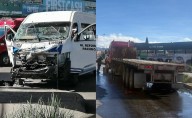 Choque entre camioneta de transporte público y tracto camión en Pachuca, Hidalgo deja cinco lesionados