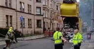 Rubbish dumped on Glasgow street after 'exploding vape' sparked bin lorry fire