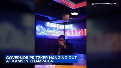 Illinois Governor JB Pritzker posts video of himself 'icing out' with 'Blue Guy' at KAMS in Champaign amid Barstool competition