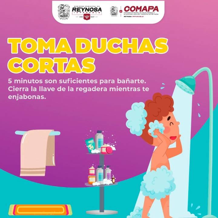 Recomienda COMAPA reducir el tiempo al bañarse y cuidar el vital líquido