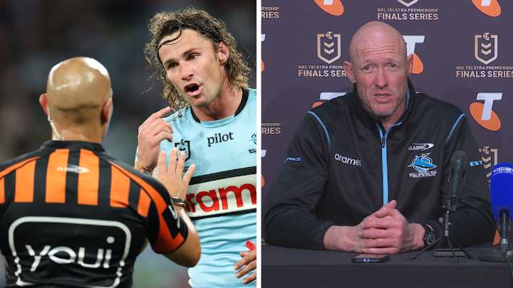 NRL news 2025: Sharks coach Craig Fitzgibbon questions referee Ashley Klein; 18 penalties in preliminary final vs Storm, social media reaction