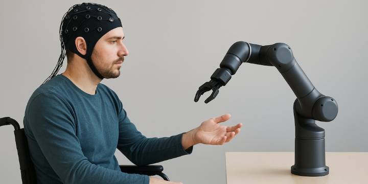 Logran mover un brazo robótico solo con pensamientos y sin cirugía cerebral