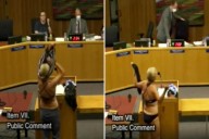 Woman disrobes at California school board meeting in protest of locker room policies