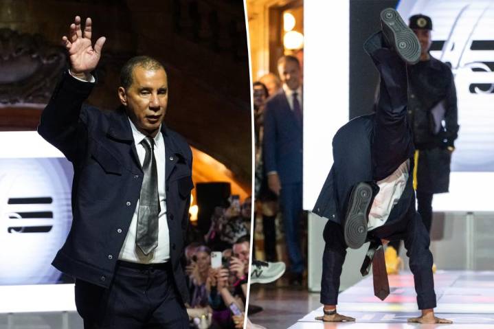 Former Gov David Paterson breakdances on fashion runway
