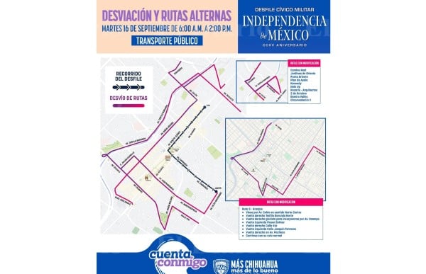 Modifican rutas de transporte con motivo del desfile del 16 de septiembre