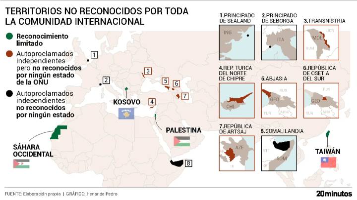 Los otros territorios del mundo que como Palestina no están reconocidos como países por la comunidad internacional