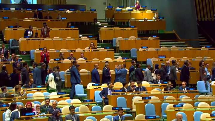 Diplomats walk out of the UN General Assembly as Netanyahu addressed the session, protesting Israel's war in Gaza