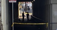 Browne Street down to one lane with multiple Spokane Police near the viaduct