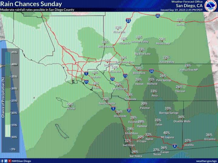 Rain showers and thunderstorms return to San Diego this Sunday