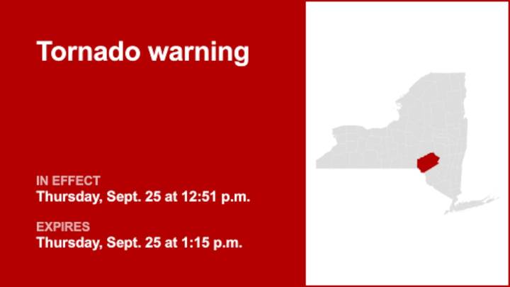 NY weather update: Tornado warning in place for Delaware County Thursday afternoon