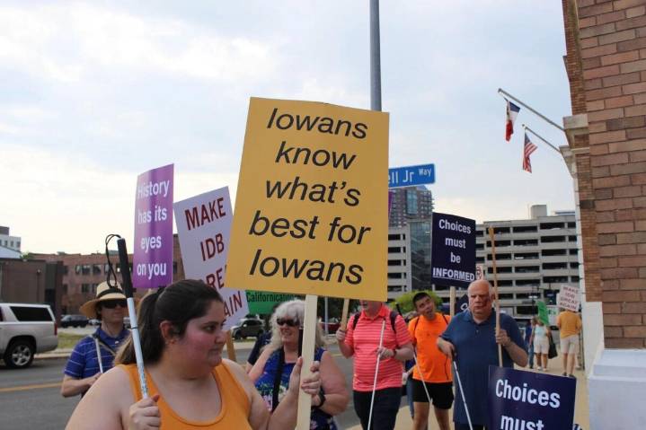 Protesters criticize changes to Iowa Department for the Blind training program