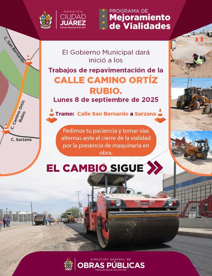 Arranca repavimentación del Camino Ortiz Rubio