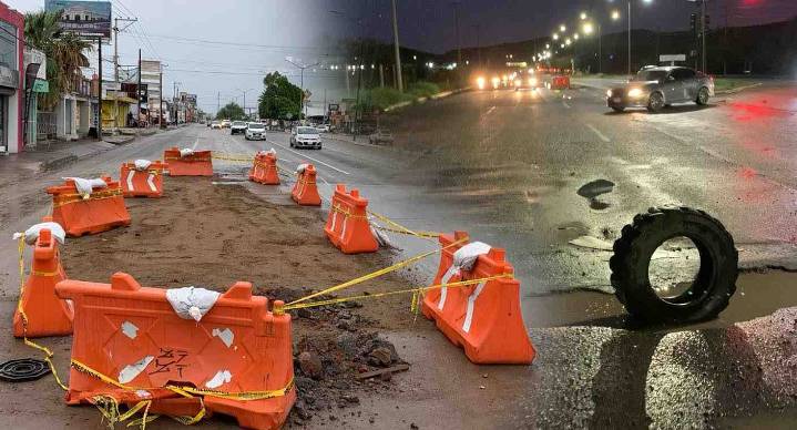 Segundo día de daños en Hermosillo tras fuertes lluvias: baches, socavones y basura en la ciudad