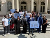 NYC grocery delivery workers rally at City Hall for more wages and flexible hours