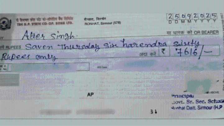 Himachal school principal signs cheque with ‘saven harendra’ amount, pic goes viral