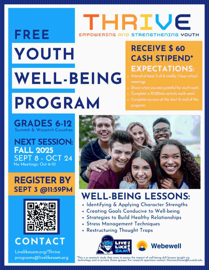 Wednesday is the last day to apply for Live Like Sam’s Thrive youth program