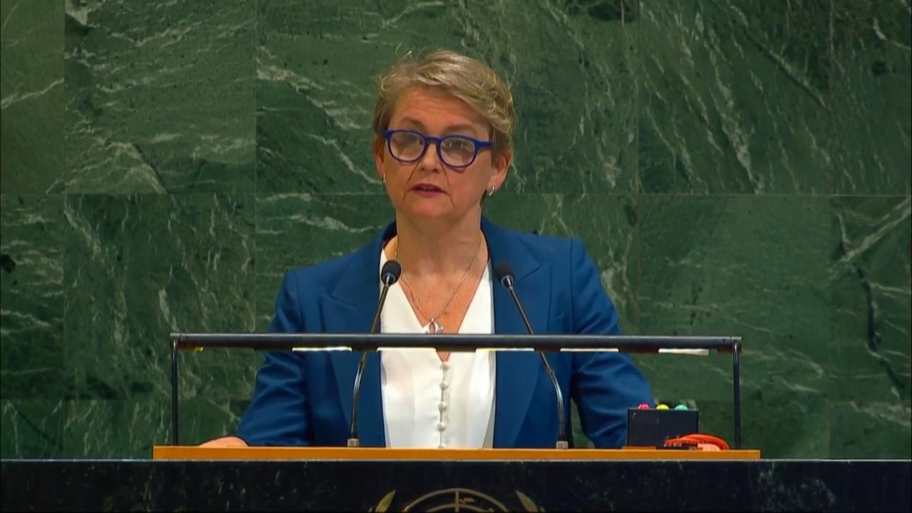 Britain's top diplomat states case for Palestinian statehood at the General Assembly in New York