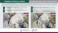 ‘Lorena’ se degrada a tormenta tropical; está a 205 km de Cabo San Lázaro, BCS