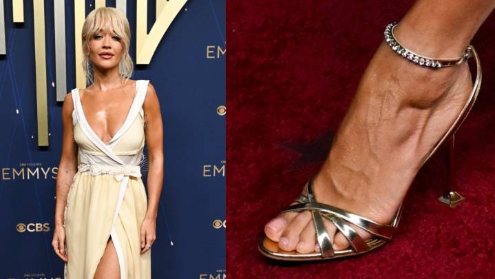 Rita Ora Shines in Jeweled Gold Miu Miu Sandals at Emmy Awards 2025