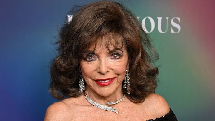 Joan Collins, 92, makes dramatic entrance in caped mother-of-the-groom dress at son Sacha's wedding
