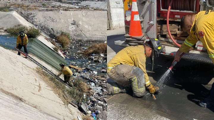 Bomberos rescatan a cachorro que cayó en un desarenador en Mariano Matamoros