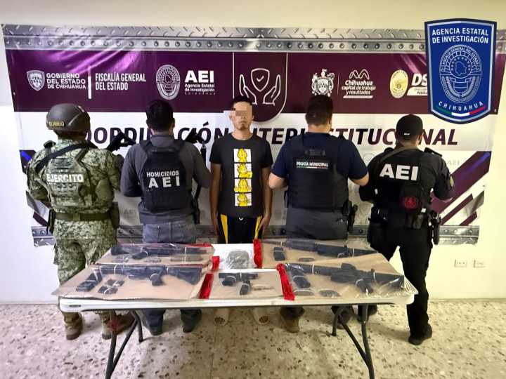 Aseguran 5 armas de fuego y mariguana a sujeto