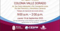 Valle Dorado: CESPM anuncia suspensión programada de agua