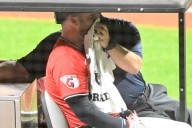 Guardians’ David Fry hit in face by pitch, carted off