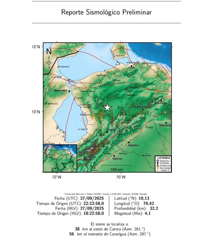Sismo de magnitud 4.1 sacude nuevamente Carora en el estado Lara