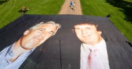 Epstein banner unfurled on steps of Windsor Castle to 'ruin Trump's visit'