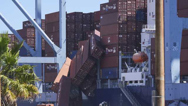 More than 60 containers fall off ship in Port of Long Beach