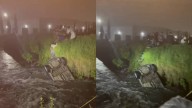 Auto cae en canal de aguas negras en Otzolotepec