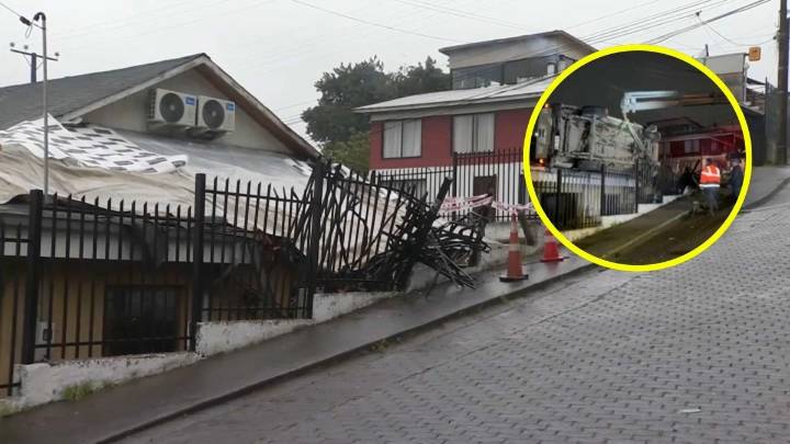 Camioneta quedó en el techo de una vivienda en Nacimiento: ¿Qué se sabe del particular accidente que protagonizó un menor de edad?