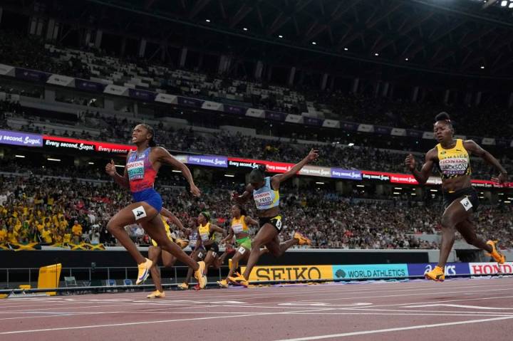 American Jefferson-Wooden and Jamaica's Seville win 100s at worlds; Sha'Carri finishes fifth