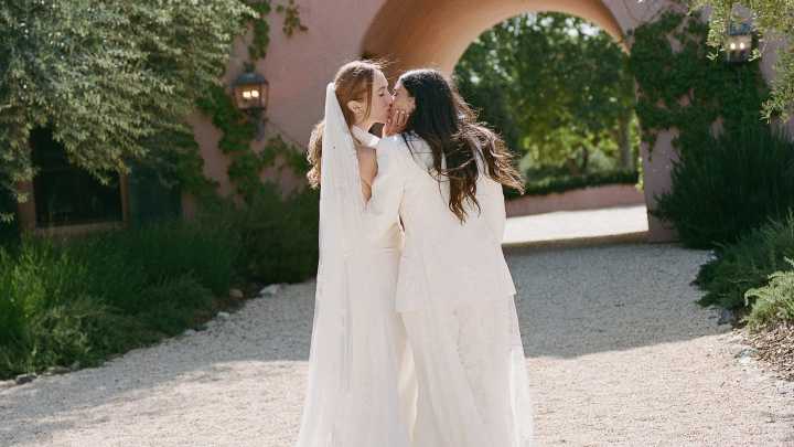 The Brides Wore Custom Harris Reed and Danielle Frankel to Their Dinner Party Wedding in Santa Ynez