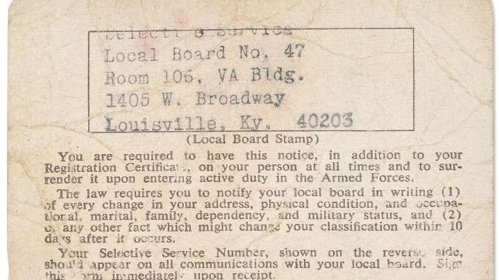 Muhammad Ali's unsigned draft card, a piece of Vietnam-era history, will be auctioned