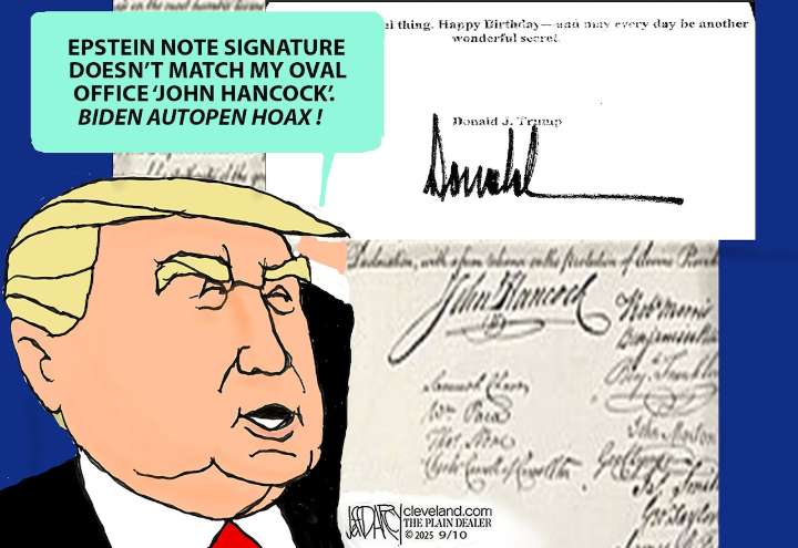 Trump signature denial: Darcy cartoon