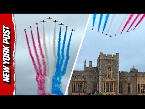 Red Arrows Fly over Windsor Castle as Trump Meets King Charles on State Visit