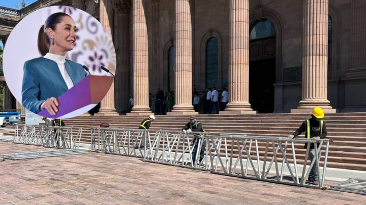 Instalan templete donde Claudia Sheinbaum dará informe en la Macroplaza