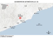 Un autocar de turistas vuelca en la autopista C-32 en Santa Susanna (Barcelona) y deja 53 heridos, tres de ellos en estado grave