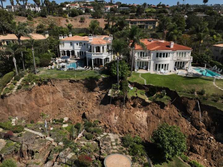 Hundreds of feet of coastal bluff in California fell toward the ocean in landslide