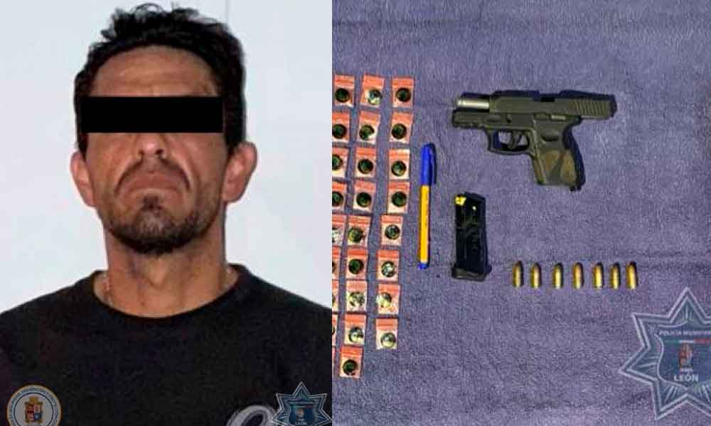 DETIENEN A HOMBRE ARMADO Y CON DROGA EN LEÓN