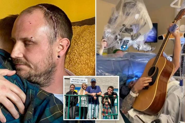 Dad plays guitar while having surgery to remove kiwi
