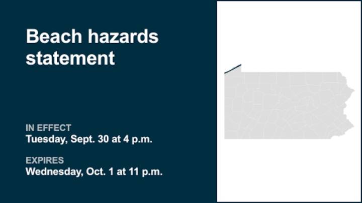 Beach hazards statement issued for Northern Erie until Wednesday night