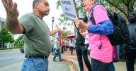 Dueling protests held outside school board meeting over gender identity, other issues